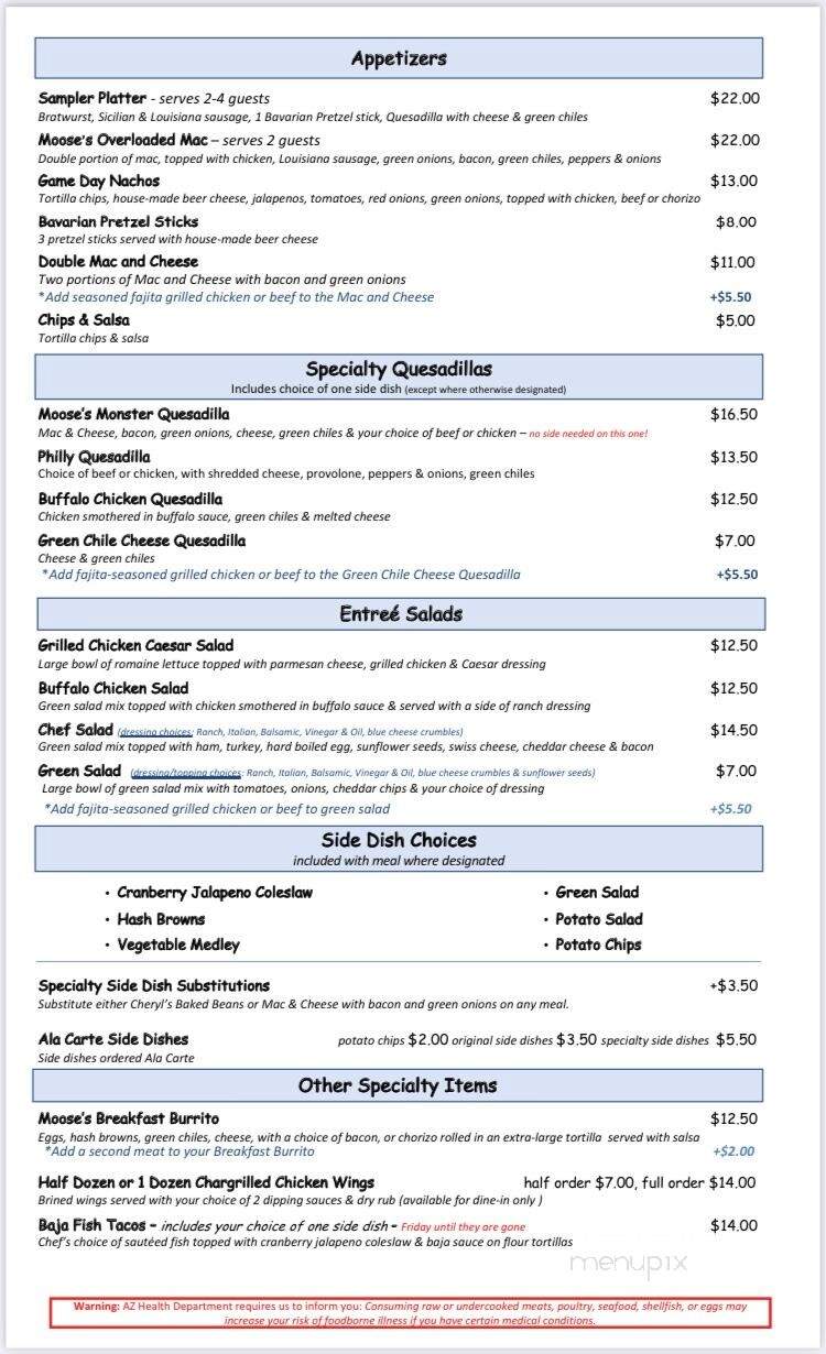 Moose Henri's Grille, Corks, and Taps - Lakeside, AZ menu_pic