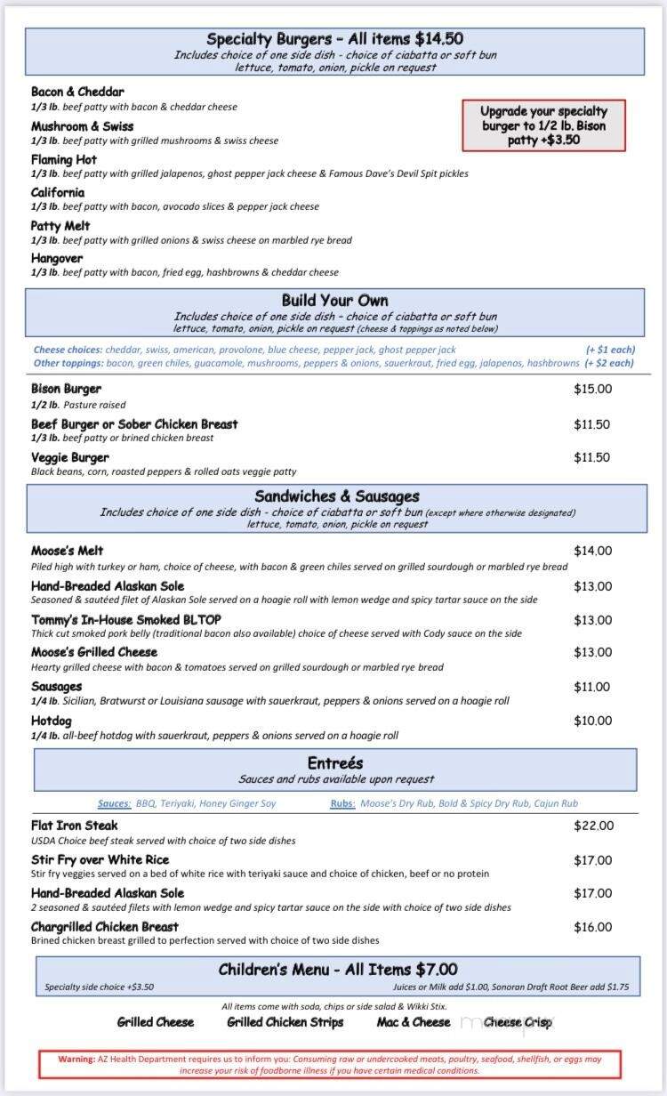Moose Henri's Grille, Corks, and Taps - Lakeside, AZ menu_pic