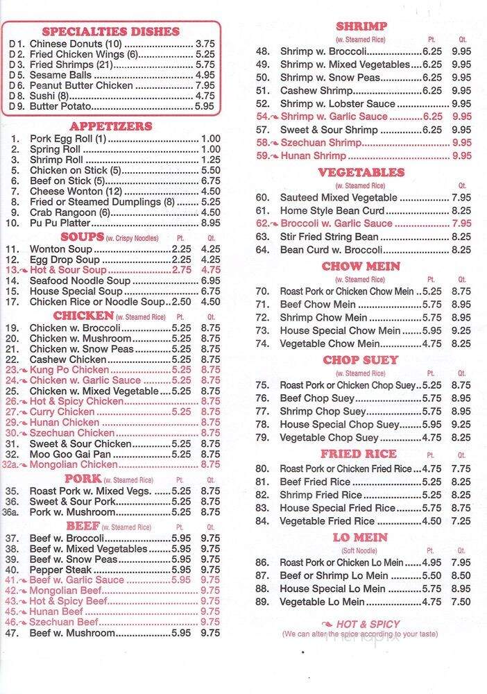Peking Buffet - Auburn, IN menu_pic