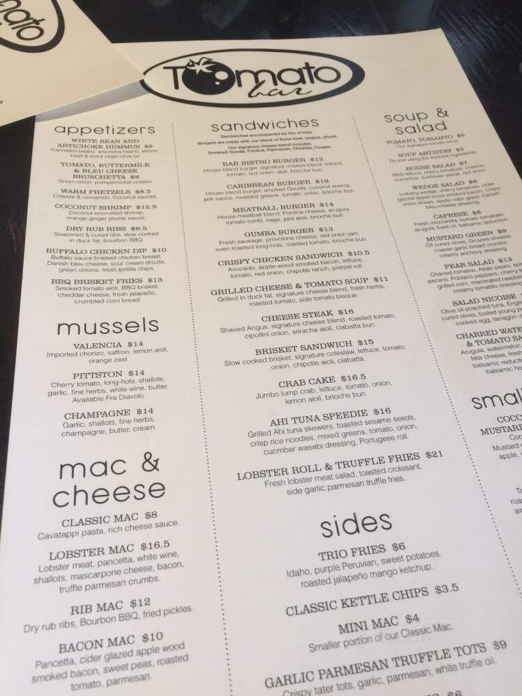 Tomato Bar & Bistro - Pittston, PA menu_pic