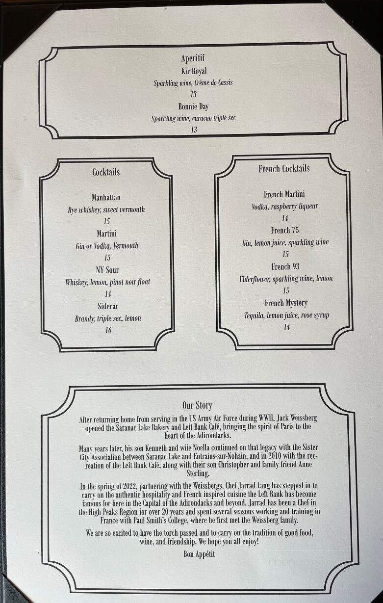 Left Bank Cafe - Saranac Lake, NY menu_pic