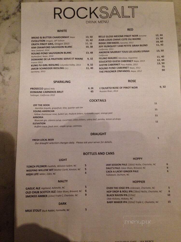 Rocksalt - Charlotte, NC menu_pic