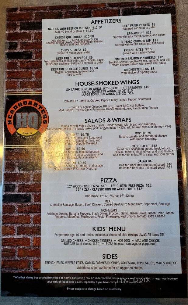 Headquarters Bar & Grill - Oregon, WI menu_pic