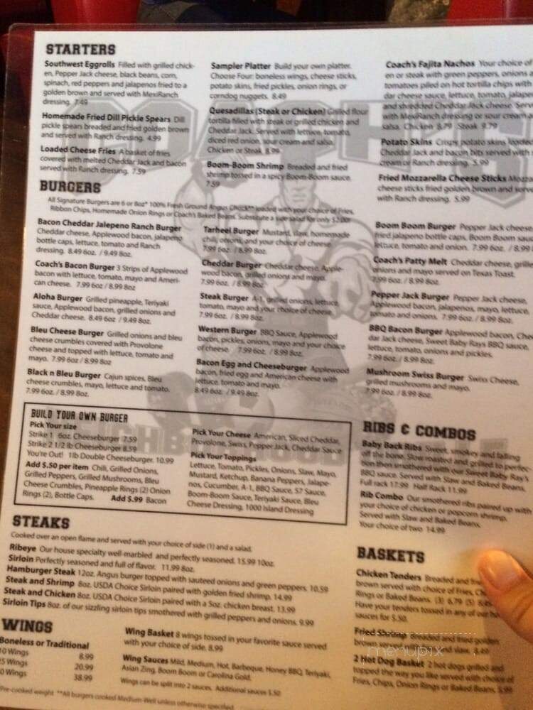 Coach's Neighborhood Bar and Grill - Asheboro, NC menu_pic