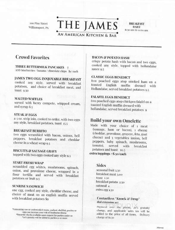 The James Restaurant - Williamsport, PA menu_pic