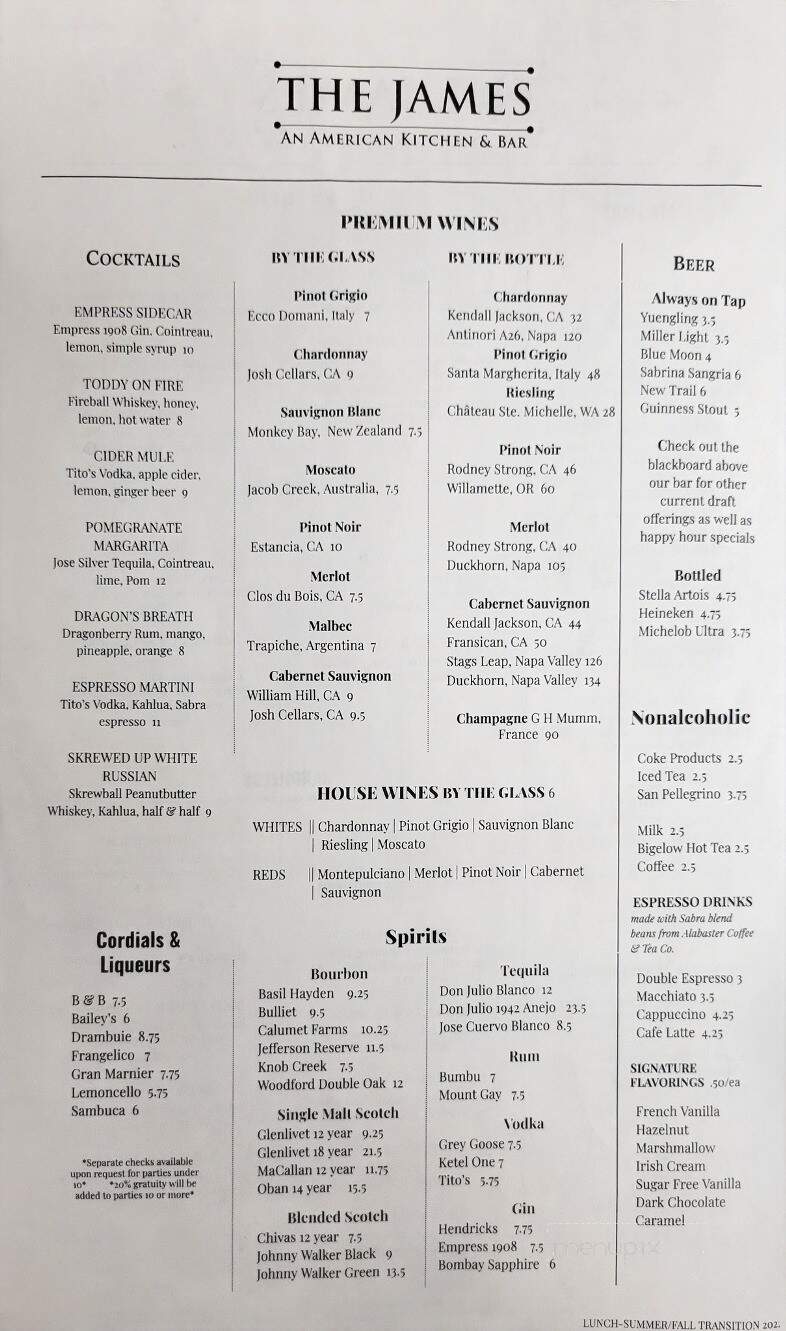 The James Restaurant - Williamsport, PA menu_pic