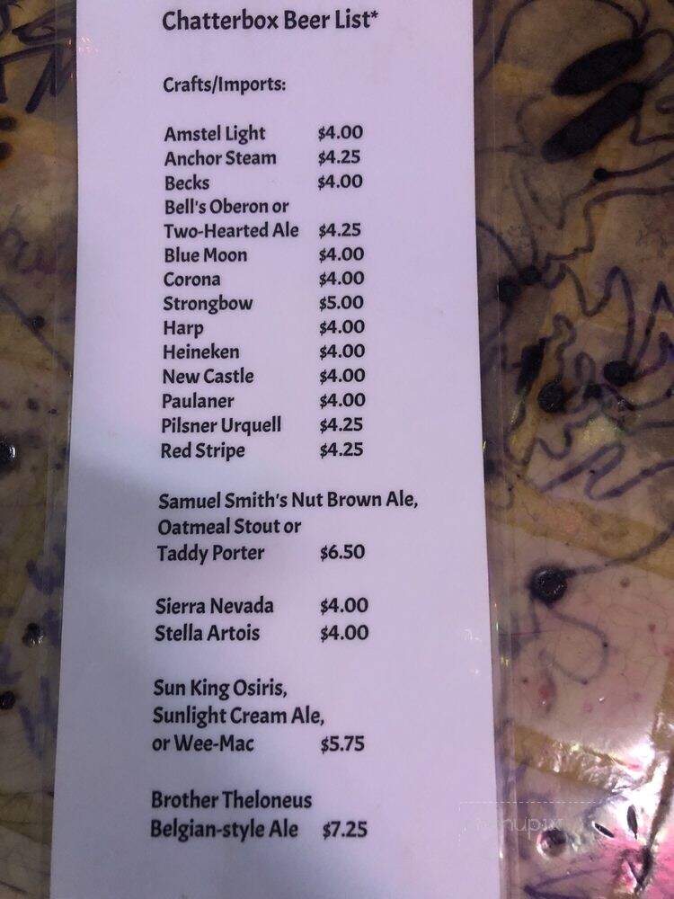 Chatterbox Jazz Club - Indianapolis, IN menu_pic