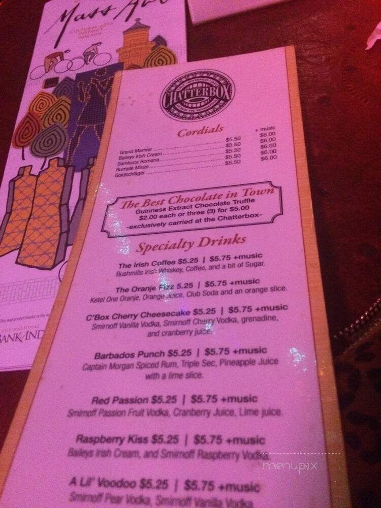 Chatterbox Jazz Club - Indianapolis, IN menu_pic