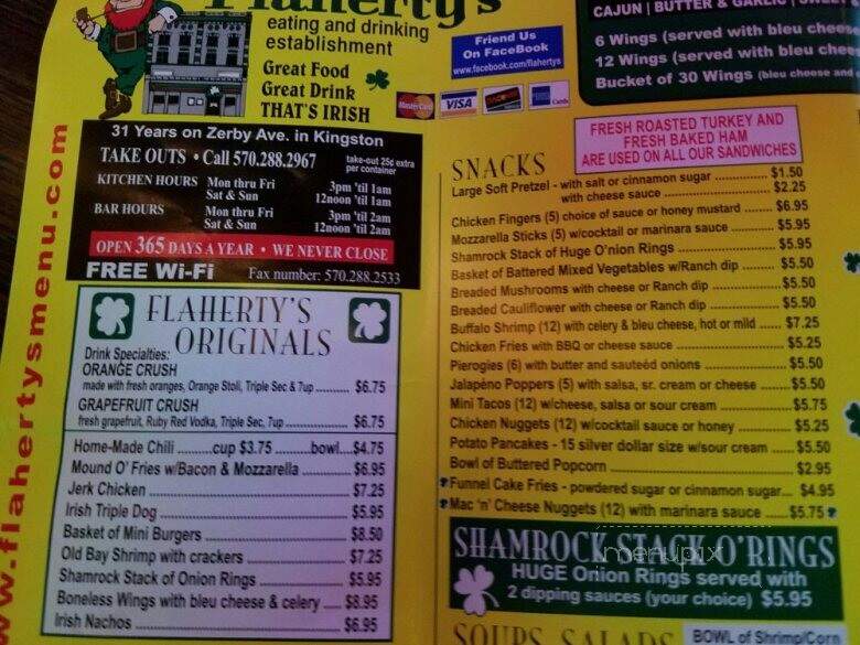 Flaherty's Drinking Establishment - Kingston, PA menu_pic