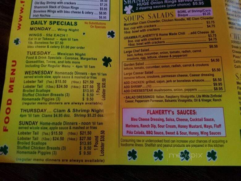 Flaherty's Drinking Establishment - Kingston, PA menu_pic