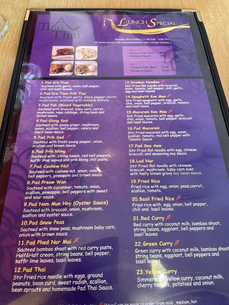 Thai Thai - Wilkes Barre, PA menu_pic