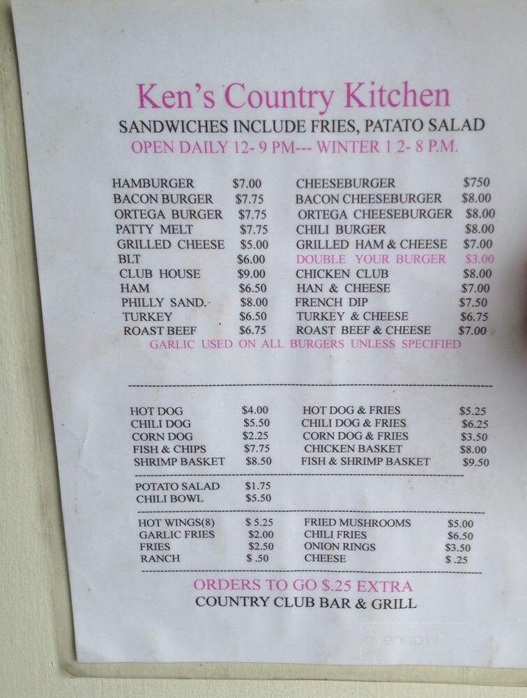 Country Club - Klamath, CA menu_pic