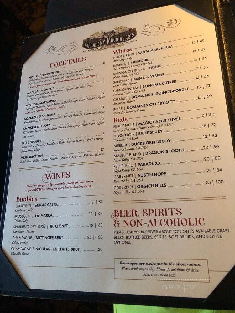 Magic Castle - Academy of Magical Arts - Hollywood, CA menu_pic