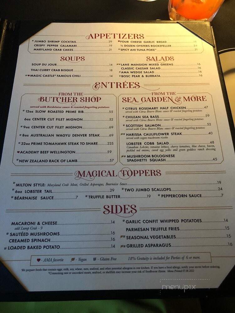 Magic Castle - Academy of Magical Arts - Hollywood, CA menu_pic