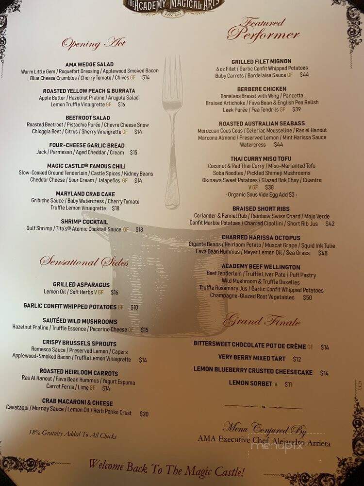 Magic Castle - Academy of Magical Arts - Hollywood, CA menu_pic