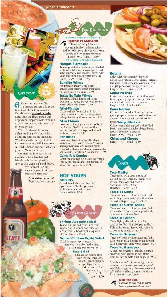 Camelia's Mexican Grill - Royal Oak, MI menu_pic