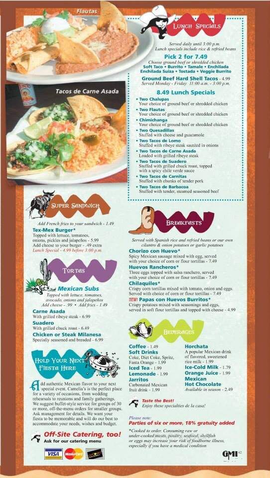 Camelia's Mexican Grill - Royal Oak, MI menu_pic