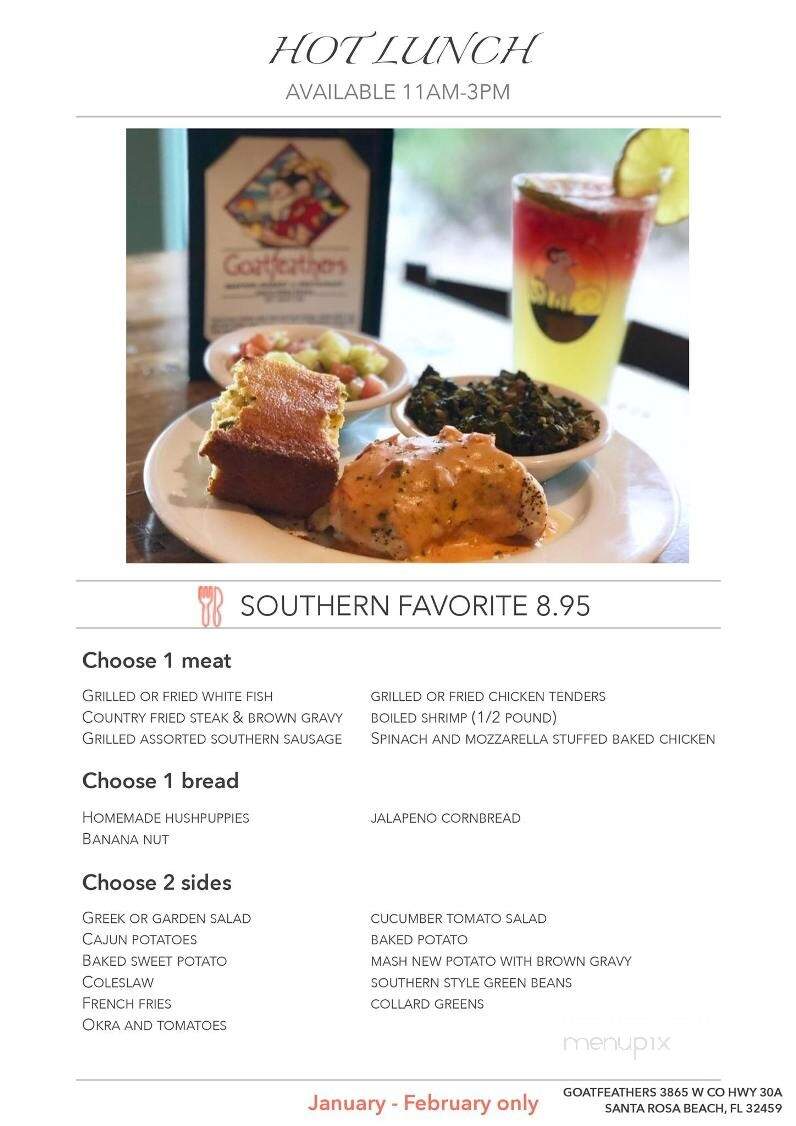 Goatfeathers Seafood Restaurant - Santa Rosa Beach, FL menu_pic