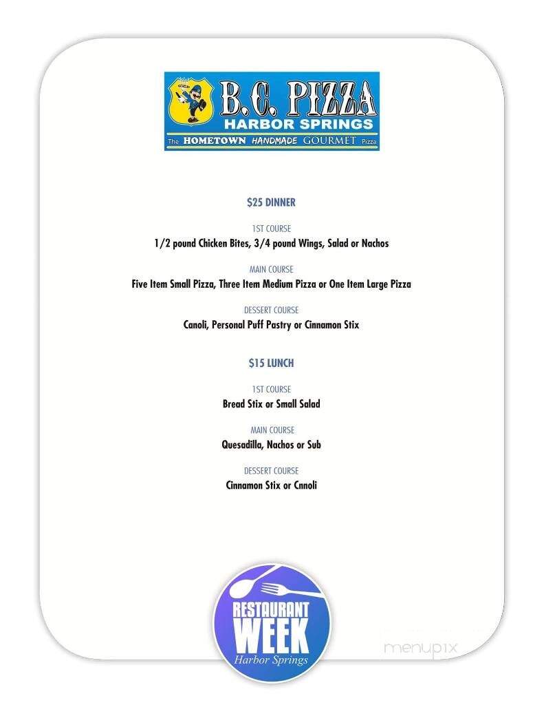 BC Pizza - Harbor Springs, MI menu_pic