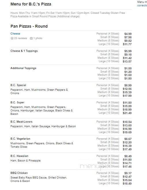 B C's Pizza - Lincoln Park, MI menu_pic