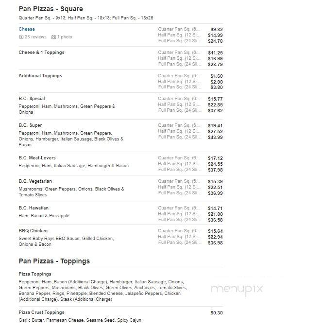 B C's Pizza - Lincoln Park, MI menu_pic