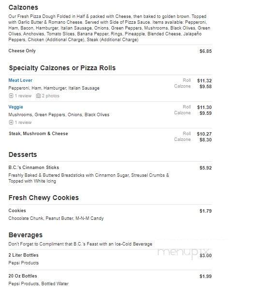 B C's Pizza - Lincoln Park, MI menu_pic