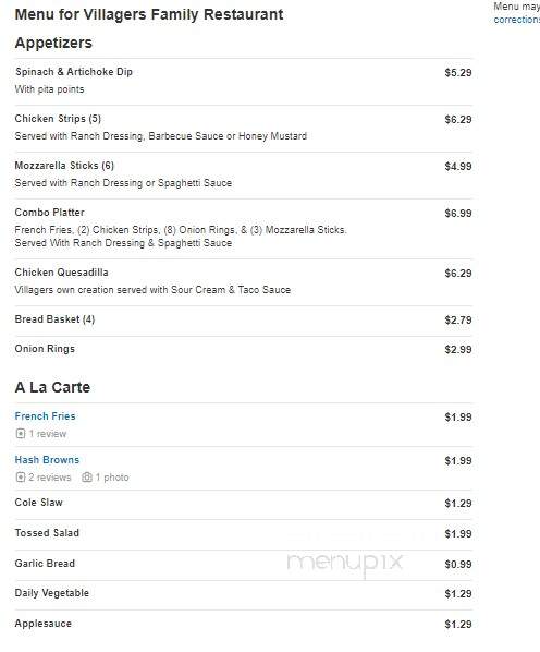 Villagers Restaurant - Holly, MI menu_pic