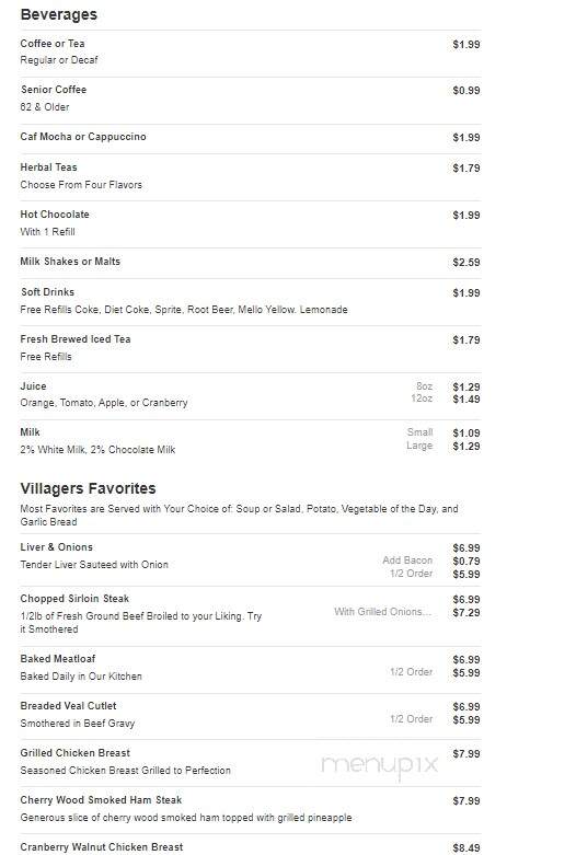 Villagers Restaurant - Holly, MI menu_pic