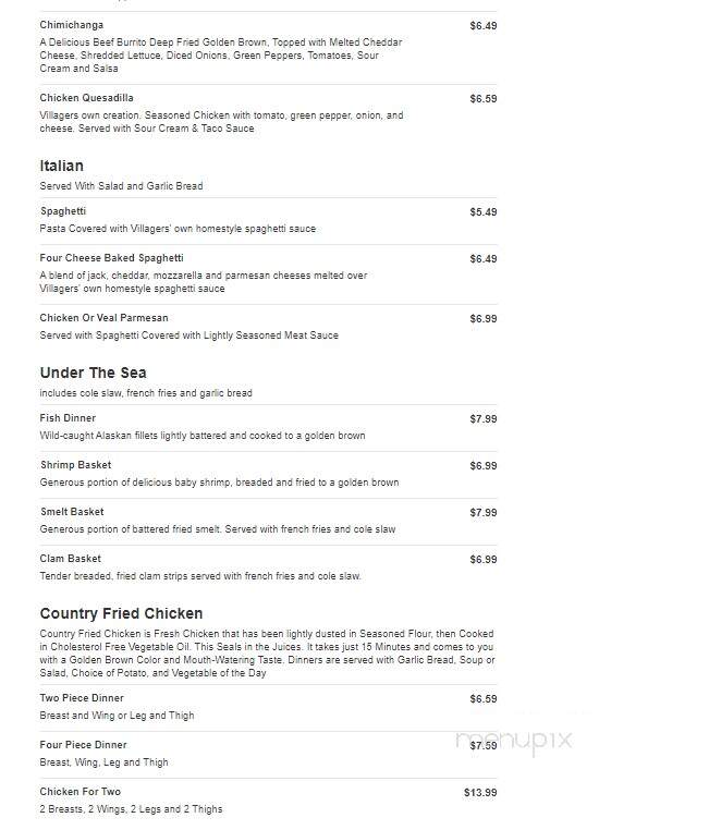 Villagers Restaurant - Holly, MI menu_pic