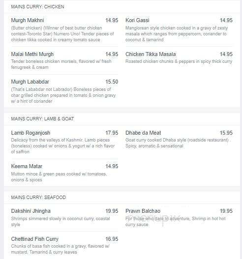 The Host Fine Indian Cuisine - Mississauga, ON menu_pic