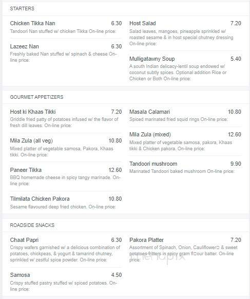 The Host Fine Indian Cuisine - Mississauga, ON menu_pic