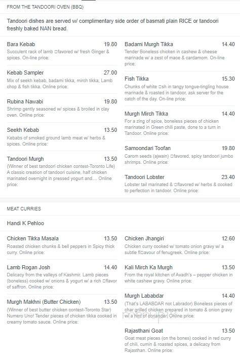 The Host Fine Indian Cuisine - Mississauga, ON menu_pic