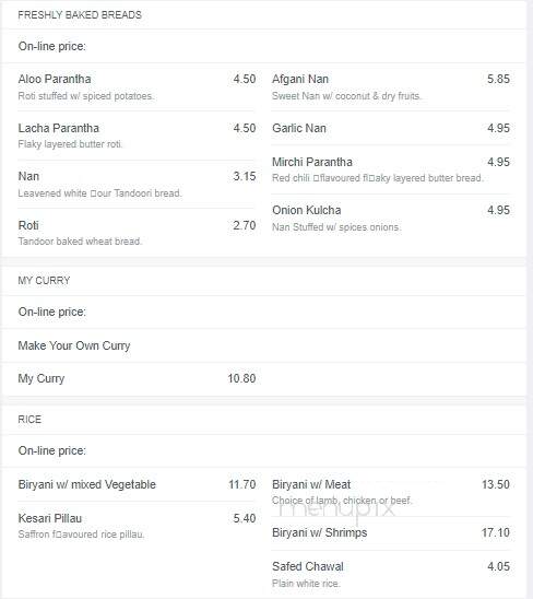 The Host Fine Indian Cuisine - Mississauga, ON menu_pic