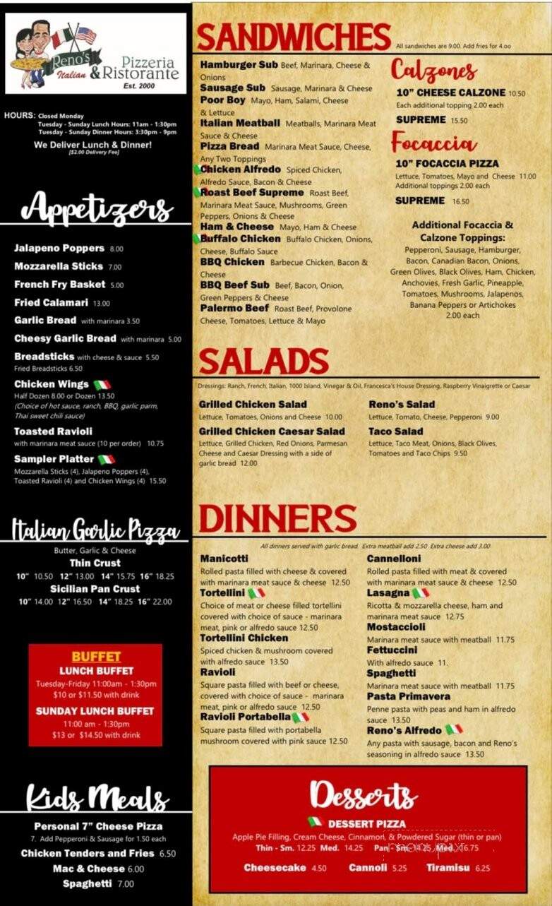 Reno's Italian Pizza - Carlinville, IL menu_pic