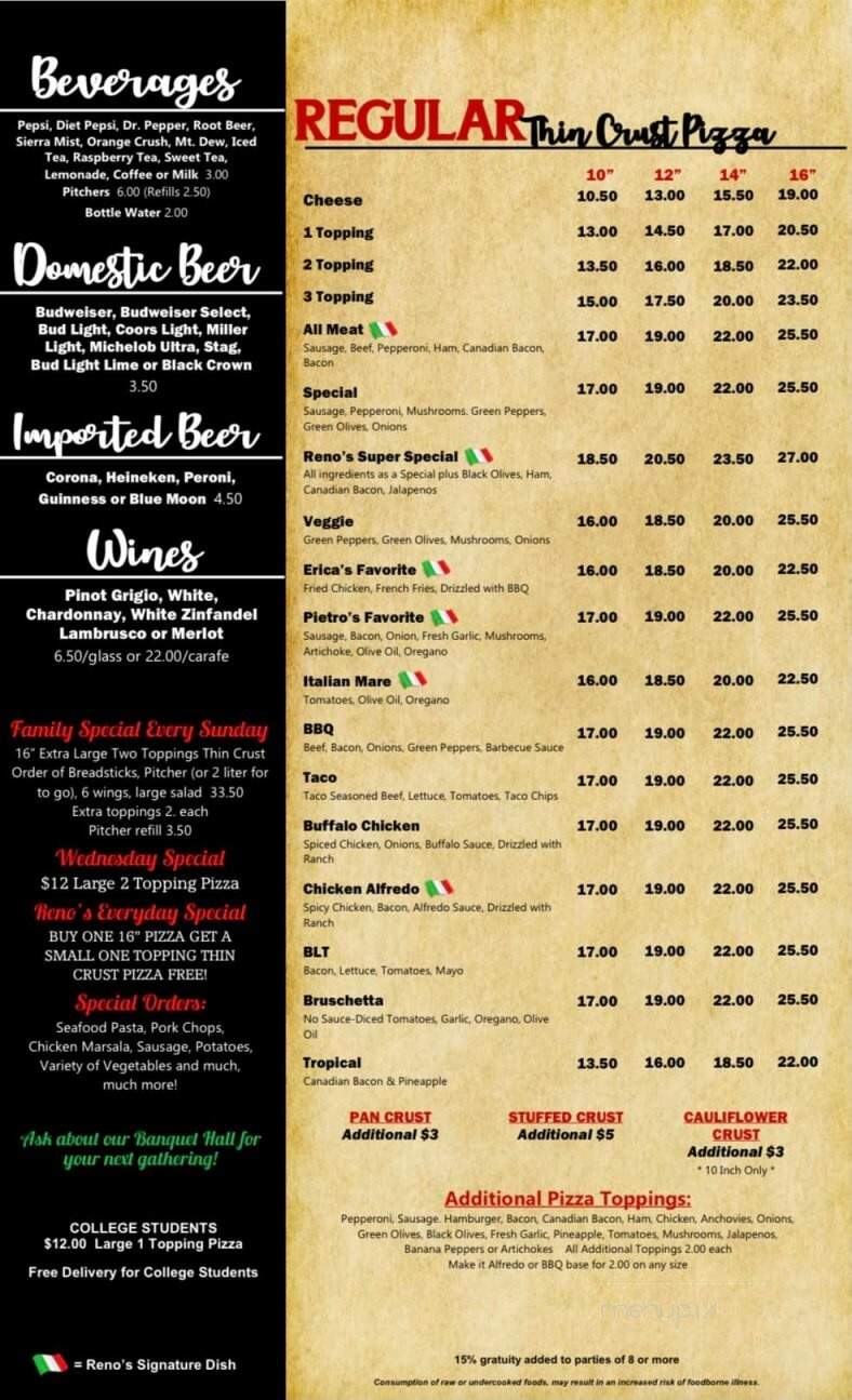 Reno's Italian Pizza - Carlinville, IL menu_pic