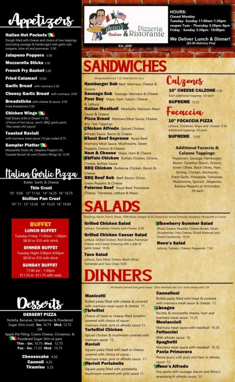 Reno's Italian Pizza - Carlinville, IL menu_pic