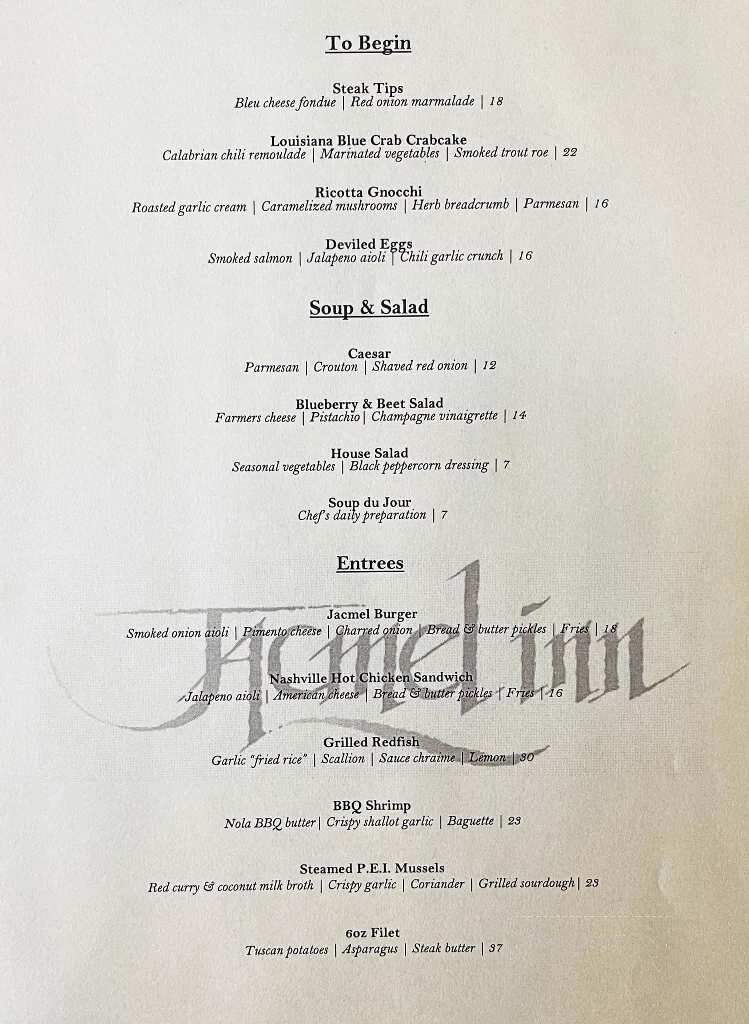 Jacmel Inn - Hammond, LA menu_pic