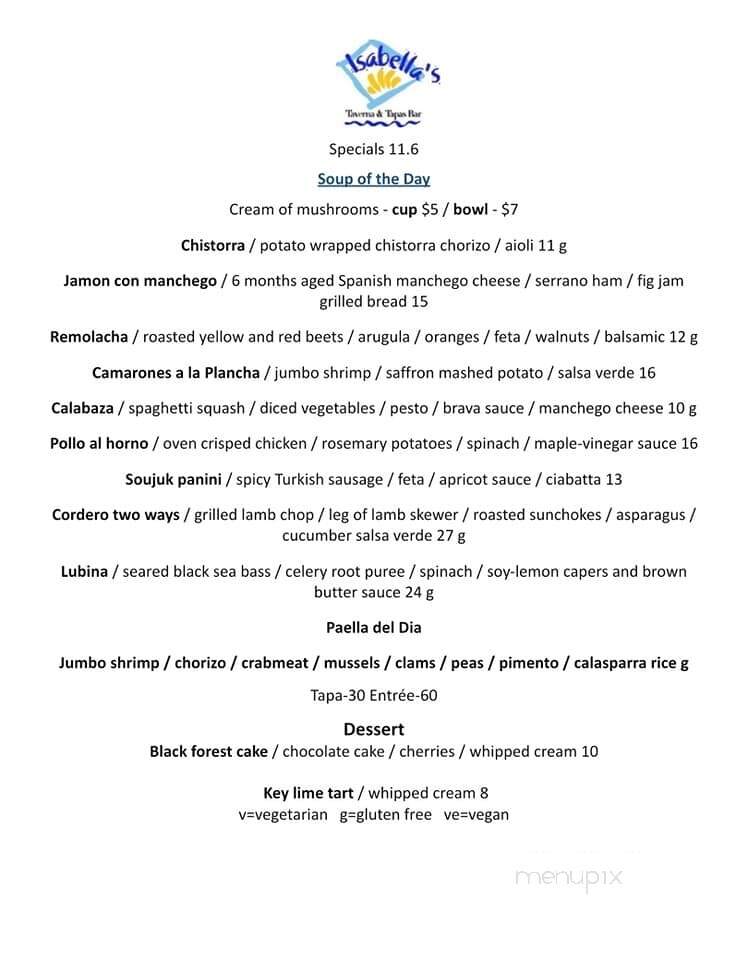 Isabella's - Frederick, MD menu_pic