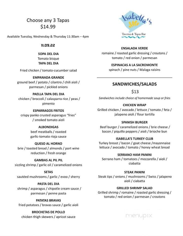 Isabella's - Frederick, MD menu_pic