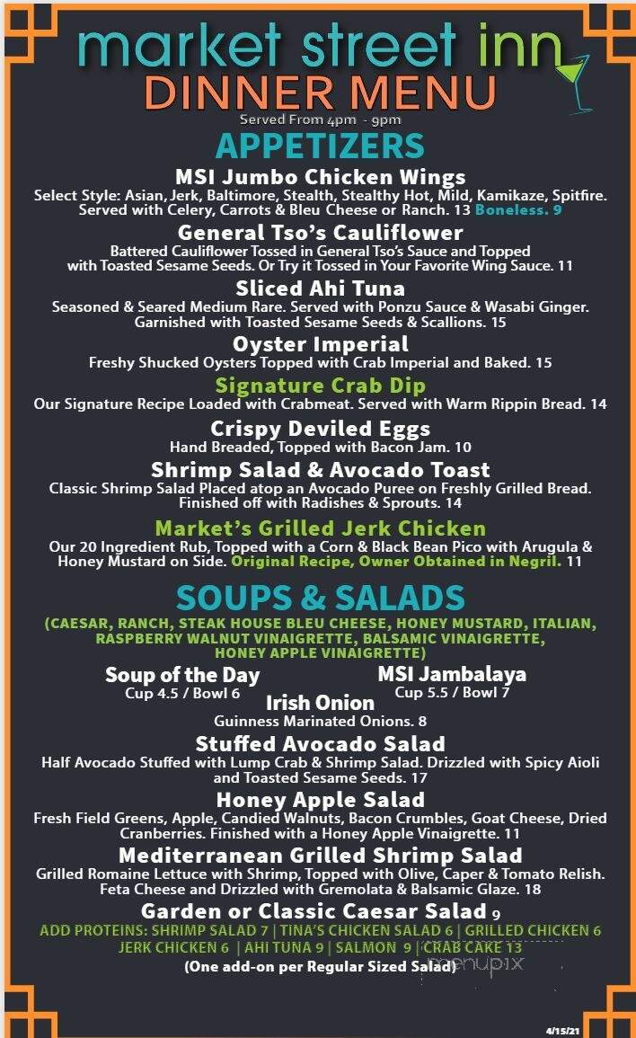 Market Street Inn - Salisbury, MD menu_pic