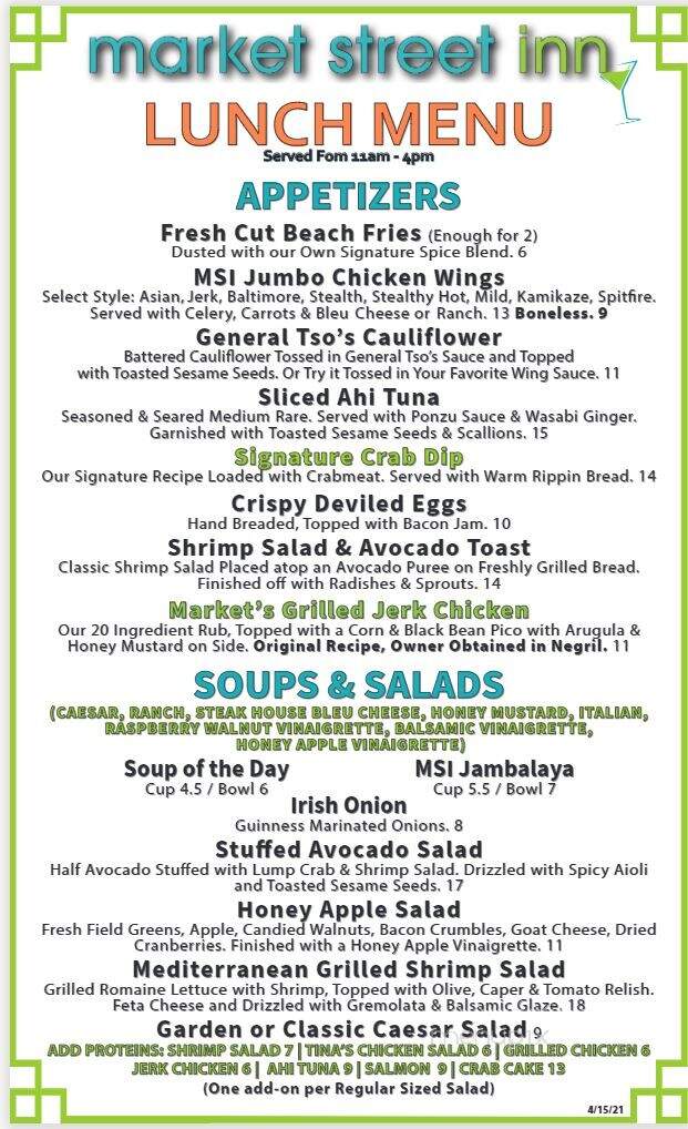 Market Street Inn - Salisbury, MD menu_pic