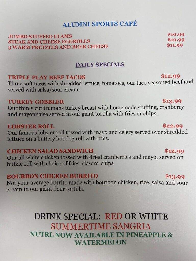 Alumni Sports Cafe - Pembroke, MA menu_pic