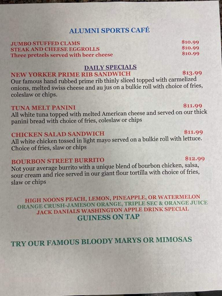 Alumni Sports Cafe - Pembroke, MA menu_pic