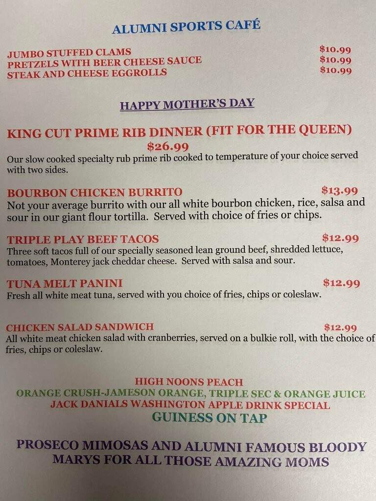Alumni Sports Cafe - Pembroke, MA menu_pic