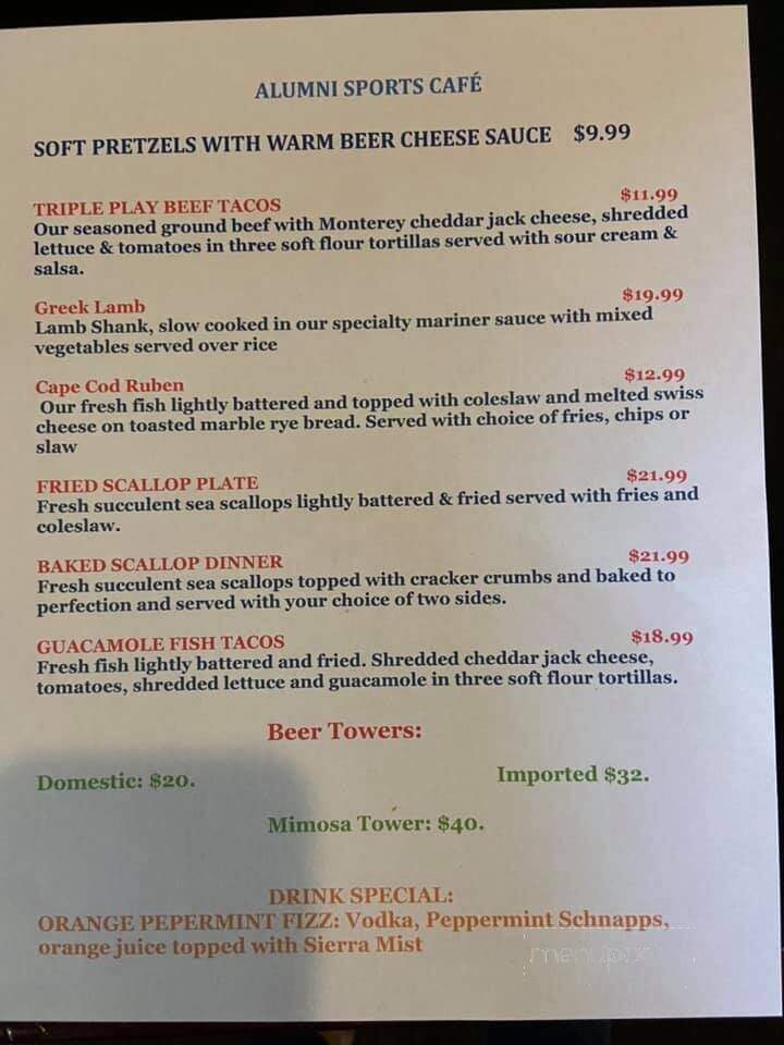 Alumni Sports Cafe - Pembroke, MA menu_pic