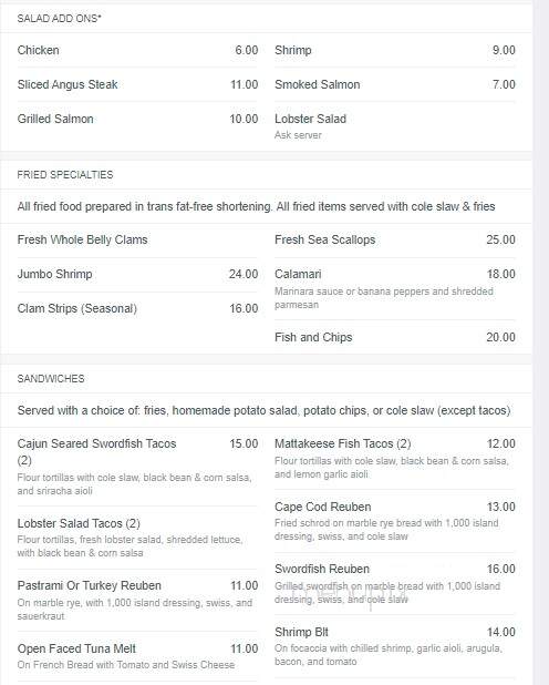 Mattakeese Wharf - Barnstable, MA menu_pic