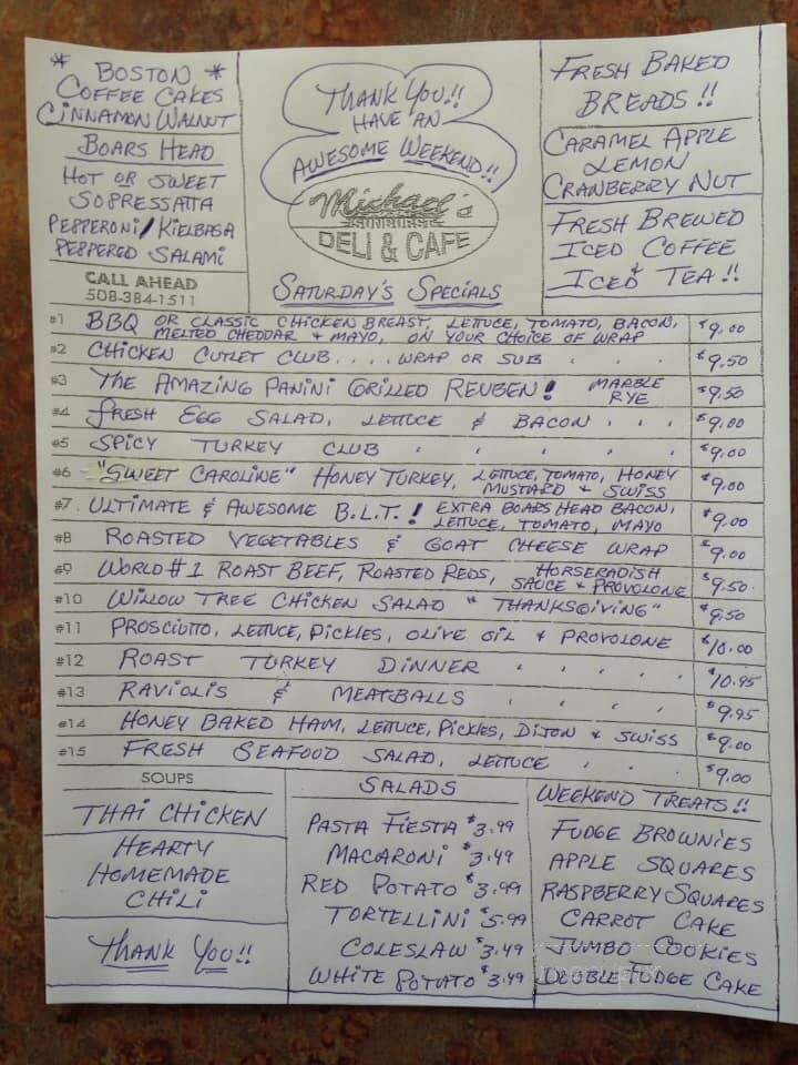 Michael's Deli & Cafe - Wrentham, MA menu_pic