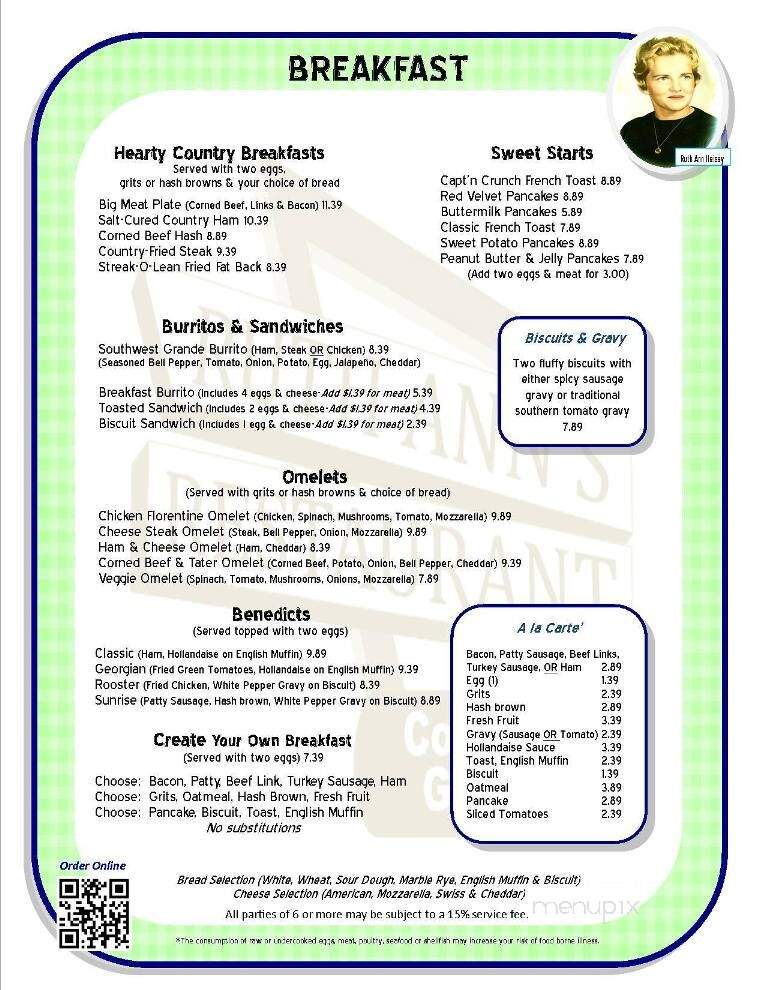Ruth Ann's Restaurants - Columbus, GA menu_pic
