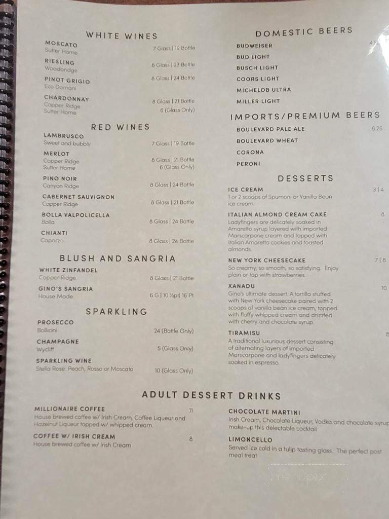 Gino's Italian Cuisine - Kearney, MO menu_pic