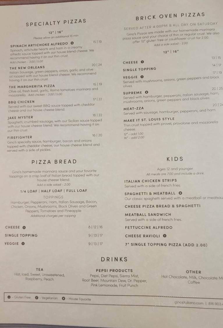 Gino's Italian Cuisine - Kearney, MO menu_pic